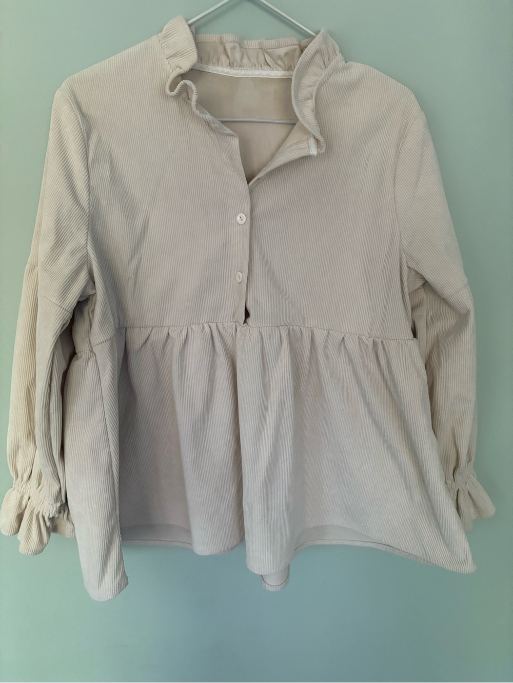 Women’s Cream Peplum Corduroy Top